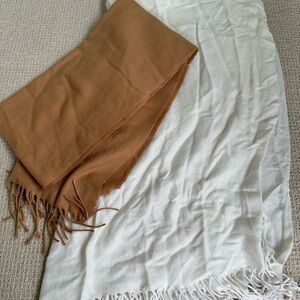 Tan and White Fringed Scarf Set